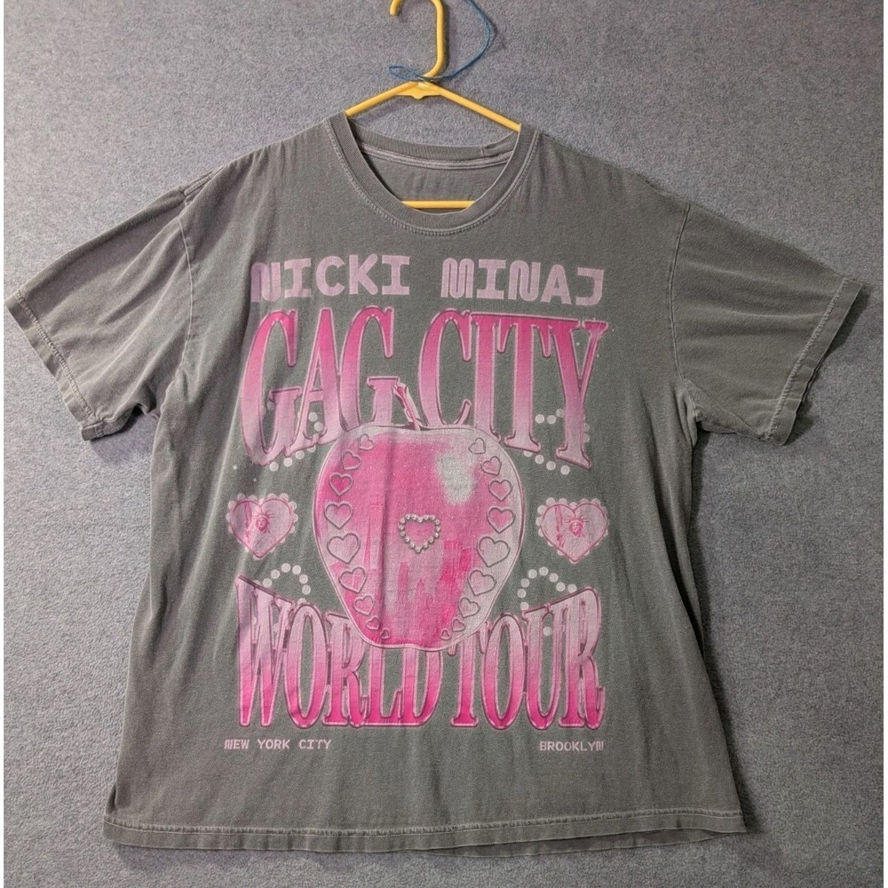 Nicki Minaj Gag City World Tour Graphic T-Shirt Women's XL Gray Pink Concert Tee